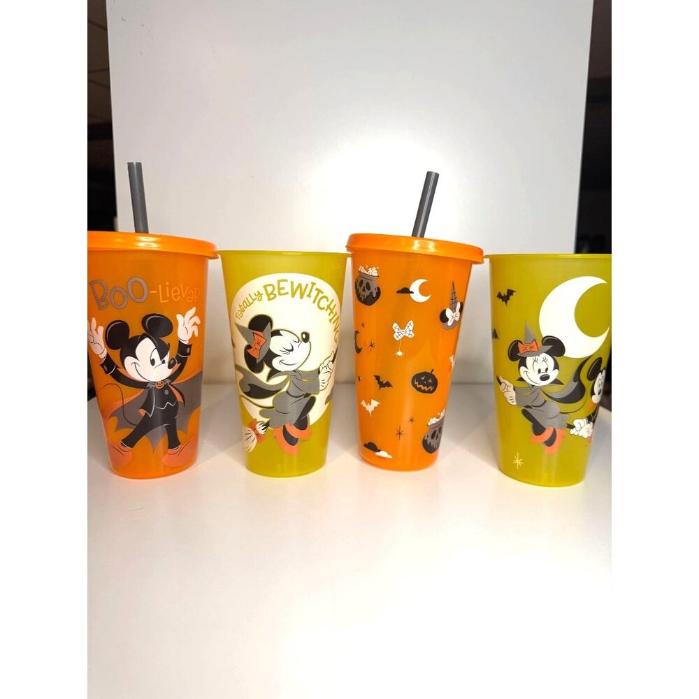 Disney Zak Halloween Cups Glow in Dark Set 4 Mickey Minnie 2 Lids Straws 2022